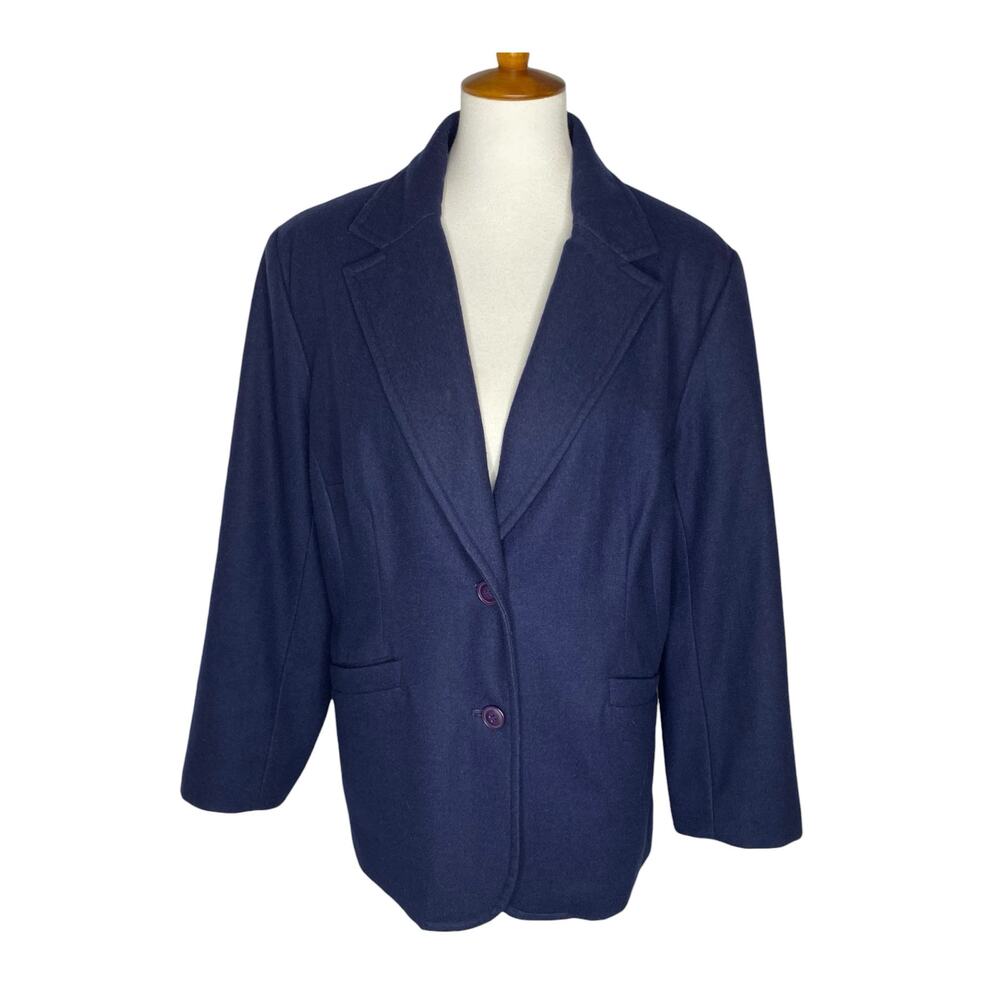 RQT Woman Blazer Jacket Navy Blue Wool Blend Size 16WP Vintage Retro Y2K